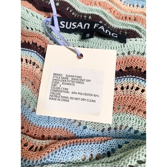 Susan Fang Wave Knit Off Shoulder Fitted Dress S Unlined NEW - Picture 6 of 7